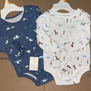Long-Sleeve Baby One-Piece Bodysuits - Blue & White
